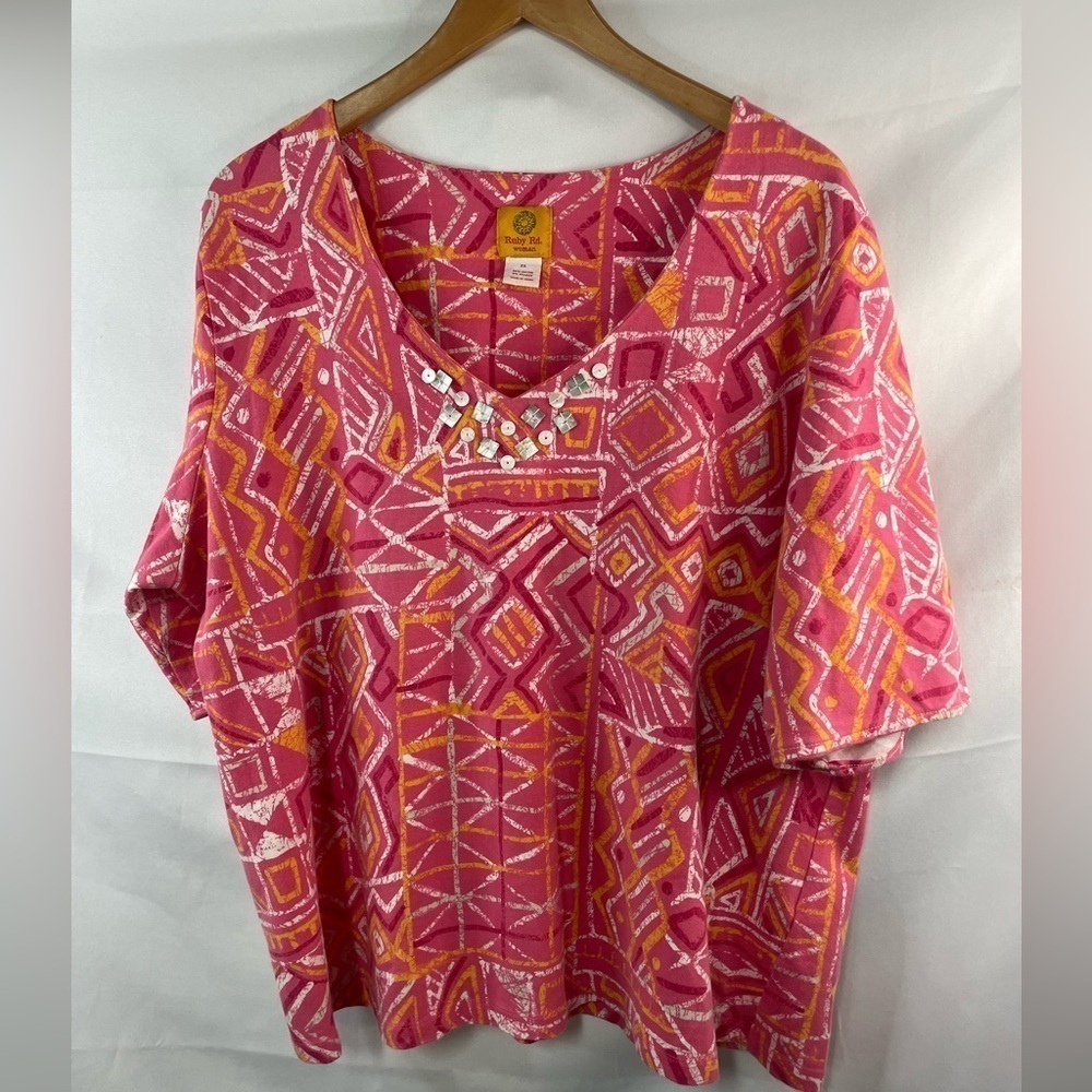 Ruby Rd pink cotton blend top. This is bright and happy and very very soft! 2X